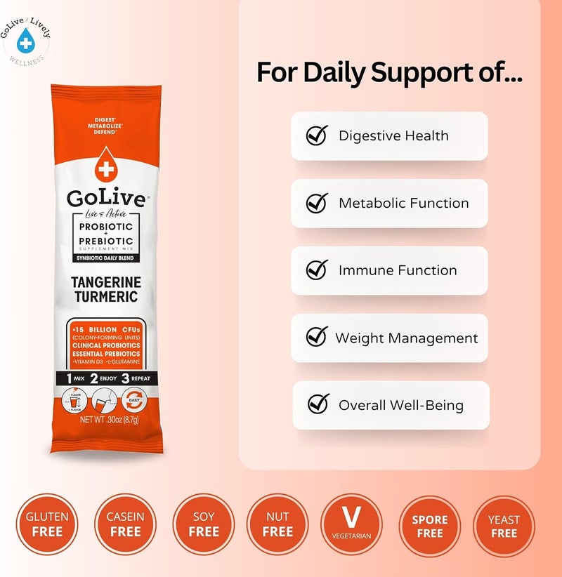 GoLive Probiotic & Prebiotic Supplement Mix - Tangerine Turmeric - Image 4